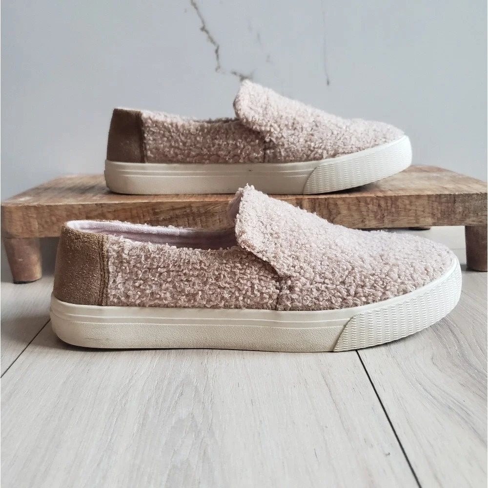 TOMS Sneakers Womens 7.5 Pink Sherpa Leather Sunset Faux Shearling Slip On Shoes